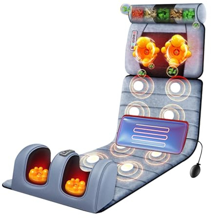 Almohadilla térmica corporal con 10 nodos vibratorios,masajeador de espalda para aliviar el dolor de espalda,colchón de masaje eléctrico con calor para relajar espalda,cuello y piernas(Color:gris)