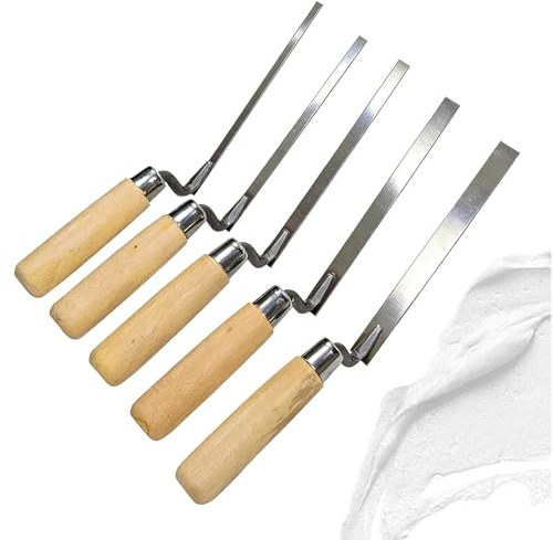 5 PCS Tuck Pointing Trowel Set - 6/8/10/12/15mm Stainless Steel Finger Trowels with Wooden Handle for DIY & Bricklayer, Brickwork Repointing & Gap Filling Tools