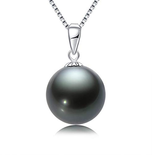 Girl Products Halskette mit schwarzen Perlen aus 18-karätigem Gold, 10–11 mm Anhänger aus echten runden Tahiti-Zuchtperlen mit 45,7 cm Langer Kette aus Sterlingsilber – Schmuckgeschenke für Mutter,