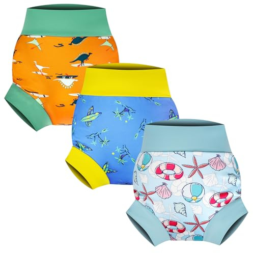 MooMoo Baby Swim Diapers 3 Pcs Waterproof Reusable Swimming Diapers for Baby Boys and Girls Swim Lesson 3T