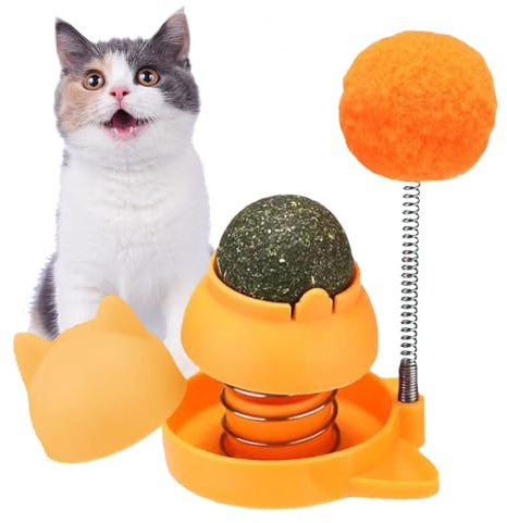 Générique Kattboll, säker och roterande kattbollsleksak med fjäder för vägg - kattleksaker för rengöring av tänder, vägggodis för katter, slickande tänder