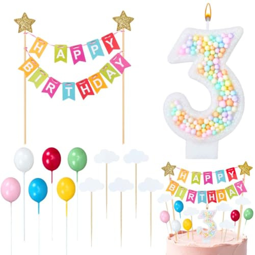 Geburtstagskerzen Zahlen 3,3D Bunte Kerzen Geburtstag Kuchen Deko,Kerze 3 Geburtstag Mädchen,Regenbogen Tortendeko,Geburtstagskerzen Kinder für Geburtstags Party Dekoration