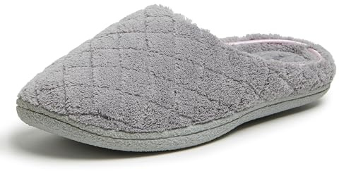 Dearfoams Women's Leslie Washable Memory Foam Terry Clog with Wide Widths Slipper, Medium Grey, 7-8