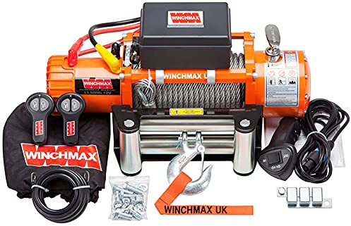 WINCHMAX 13,500lb (6,123kg) Original Orange 12v Electric Winch, Steel Rope, Twin Wireless Remote Control