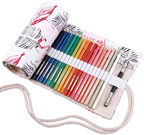 Amoyie Leinwand Stifterolle für 48 Buntstifte, Hand Roll-up Mäppchen für Reisen/Schule/Büro/Kunst (Keine Schreibzeuge im Lieferumfang), Fuchs