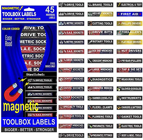 Ultimate Magnetic Toolbox Label organizer set for tool chest, boxes, drawers & cabinetsQuick & Easy & adjustable, fits all quality brands of 'Steel' tool chest including Craftsman, Mac & Snap-on