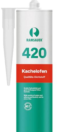 RAMSAUER 420 Kachelofen, 310ml Kartusche, Lichtgrau | Verfugen von Kachelofen & Granitofenplatten, Anschlussfugen von Kachel (-Fliesen) zum Mauerwerk