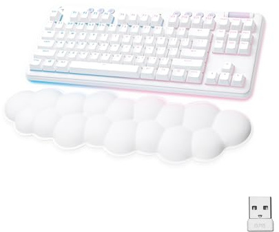 Logitech G Teclado inalámbrico G715 para Juegos con Velocidad de luz RGB LIGHTSYNC, Interruptor Lineal (GX Brown) y reposamuñecas para Teclado, PC y Mac, Niebla Blanca