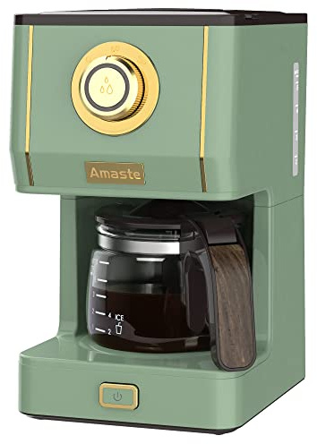 Amaste Drip Coffee Maker, Coffee Machine with 25 Oz Glass Coffee Pot, Retro Style Coffee Maker with Reusable Filter & Three Brewing Modes, 30minute-Warm-Keeping, Matcha Green