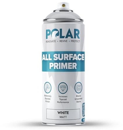 Polar Matt White Primer Spray Paint - 400ml | High-Build Filler Primer Paint for Wood, Metal, Plastic, Ceramics, Tiles & Painted Surfaces | Spray Primer for Long Lasting Protection & Quick Drying