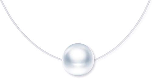 MicLee Perlen-Halskette für Damen und Mädchen, Halskette aus 925er Silber, Perlenkette, Schlüsselbein-Anhänger, kurze Halskette, mit transparenter Angelschnur, 40 cm