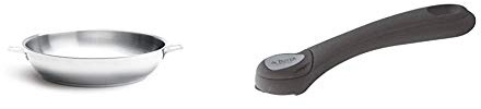 DE BUYER 3493.28 POELE Twisty Tout INOX Ø 28CM, Acier Inoxydable, Argenté, 28 cm & 8359.00 Queue Amovible Bakélite 'Toucher Velours' Noire