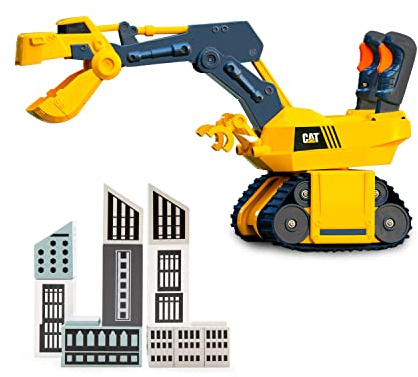 CatToysOfficial CAT® Construction Roarin Rex-Cavator-Bagger I Mit Lichtern und Geräuschen I Enthält Bausteine I 26 cm hoch I Für Kinder ab 3 Jahren, Gelb