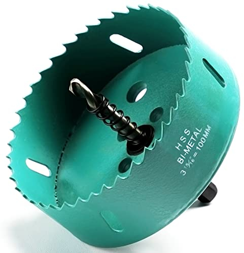 Seghe a Tazza Bi-Metallica 100mm, M42 HSS Sega A Tazza Trapano Punta Elicoidale Foro per Iron Alluminio, Legno, Cartongesso, Tubi, Plastica, Pannelli di Fibra/Verde