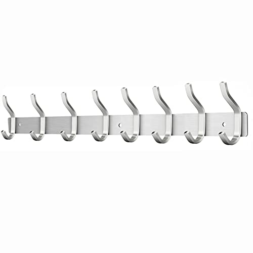 MEIJO Garderobenhaken Edelstahl, Hakenleiste Kleiderhaken Wand mit 8 Haken, Garderobe Garderobenleiste Wandgarderobe für Schlafzimmer Bad Küche (Silber, 8 Haken)