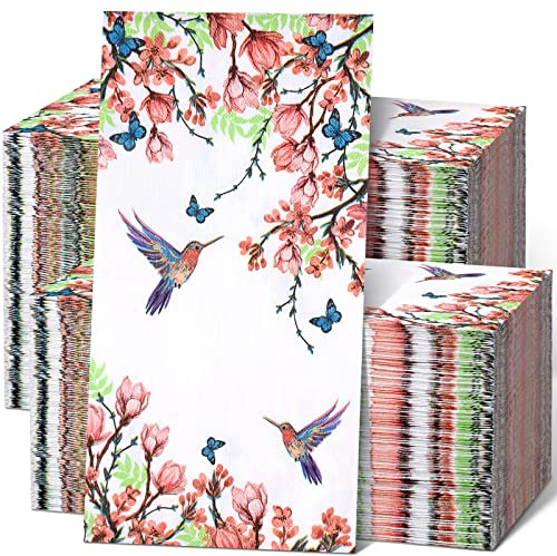 Jetec 200 Count Flower Birds Disposable Bathroom Hand Towels Paper Guest Towels for Bathroom Tree Flower Bird Napkin Paper Disposable Guest Napkins for Birthday Holiday Party Supplies