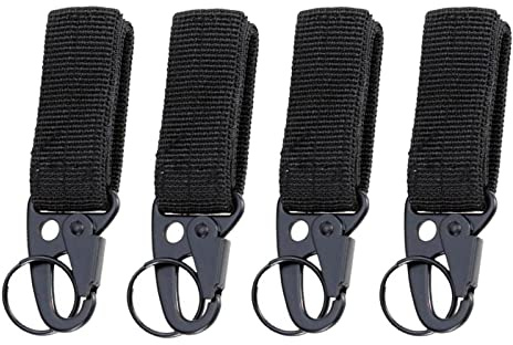 BuxiuGK 4 Piezas Mosquetón Táctico Nylon Paracord Llaveros Táctico Hebilla con Gancho de Metal Ferroso y Hebilla de Junta tórica para Correa Molle para Acampar Senderismo Exteriores,Negro