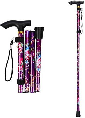 supregear Walking Stick - Adjustable Folding Walking Sticks for Women and Men - Lightweight Portable Collapsible Balancing Aid - Travel Cane for Ladies Elderly Adults, Purple Floral
