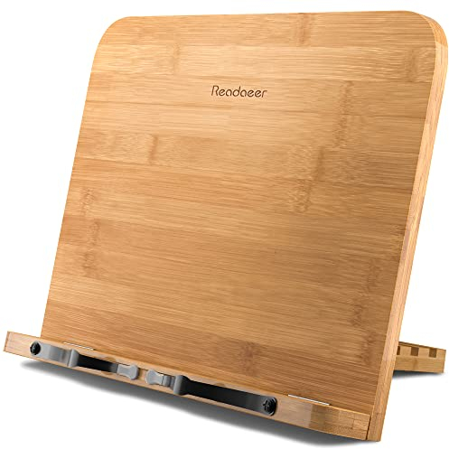 Leggio in legno, bookstand bambù, Lettura Supporto Notebook e ricettario per Cucina in bambù Pieghevole
