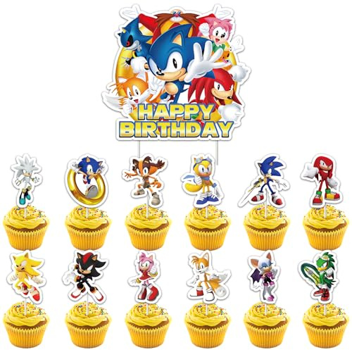 Tortendeko Hedgehog 49 Stück Kuchen Deko Blitz Cake Topper Geburtstag Deko Cupcake Topper für Jungen, Mädchen und Kinder
