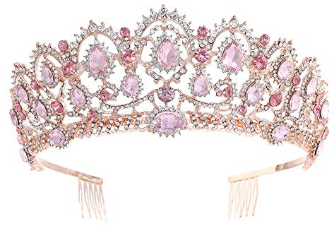 SkiNfd Diamond Tiara Rose Gold Pink Vintage Baroque Queen King Hair Jewelry Pearl Crystal Tiara And Crown With Comb Headband Bridal Rhinestone Diadem