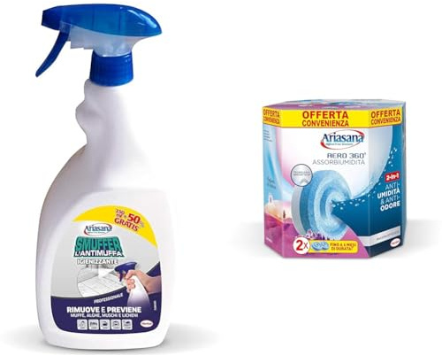 Ariasana Smuffer L' antimuffa Igienizzante, Rimuovi muffa spray contro funghi, alghe e muschi & Aero 360° Ricarica TAB Lavanda per dispositivo Aero 360° kit