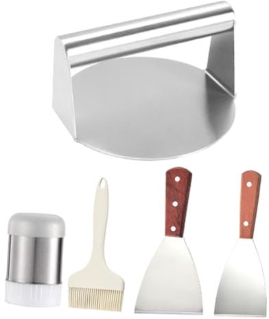 OUNONA Ensemble D'outils de Barbecue D'extérieur 5 Pièces Presse à Viande Spatule Brosse Bouteille D'assaisonnement Compact pour Le Camping Pique-