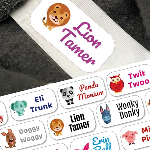 60 Personalised Stick on Name Labels for Clothes Kids with icon. Washable No Iron Clothing Stickers for School Uniform, Children, Care Homes, Nursery and Day Care