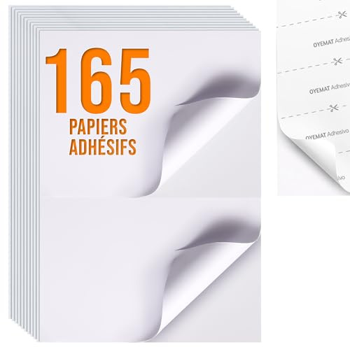 165 Blätter 2 Etikett pro Blatt | Sticker Papier zum Bedrucken A5 | Selbstklebendes A4-Papier für Drucker - Tintenstrahldrucker, Laserdrucker und Fotokopierer.