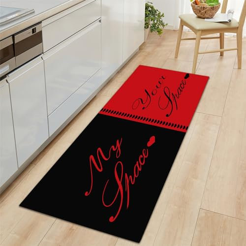 Küchenläufer Briefe Liebe Motiv Teppich Läufer 50x140cm, rutschfest Pflegeleicht Rot Schwarz Teppich Läufer für Küche Flur Eingangsbereich Esszimmer