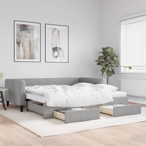 CKioict Palettenbett Modernes Bettgestell Jugendbett Tagesbett Ausziehbar mit Schubladen Hellgrau 100x200 cm StoffGeeignet für Gästezimmer, B&Bs, Schlafzimmer