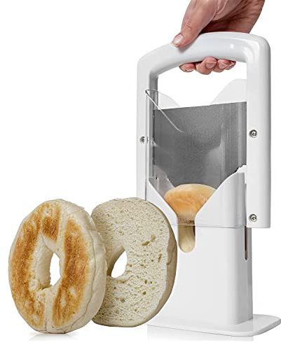 Bagel Slicer, Stainless Steel Bagel Cutter with Safety Handle, Non-Stick Household Blade Bread Toast Slicer, Portable Heavy-Duty Muffin Slicer for Bread Muffin Kitchen(White)