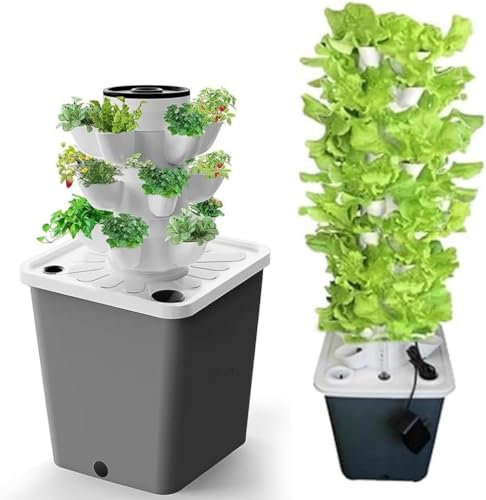 CHEMYO Hydroponic Growing System - Tower Garden, Pods Indoor Herb Garden Set with Timer, Hydration Pump and Mesh Pots - Grow Herbs, Fruits and Vegetables - Easy Setup