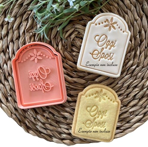 Tagliabiscotti.it - Cookies Cutter Oggi Sposi in cornice ad arco - - Matrimonio - Fidanzamento - Cookies Cutter - Formina per Biscotti e PDZ - Stampo + Cutter - 7,5cm x 5,5cm