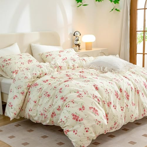 Freyamy Blumen Bettwäsche 135x200 Rosa Floral Aesthetic Bettwäsche Set