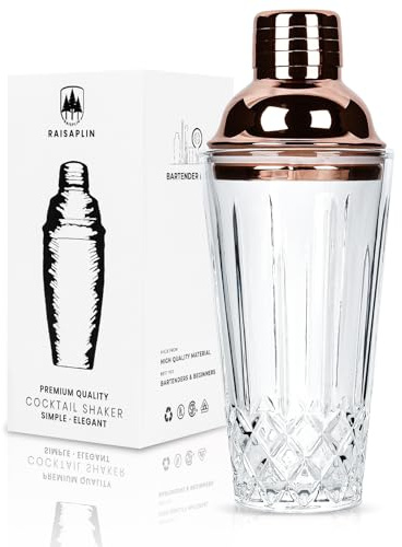 Glass Cocktail Shaker Set with Built-in Strainer - 14 Ounces Martini & Margarita Mixer Bartender Tools for Whiskey, Beverages, Coffee, Durable Crystal Clear Shaker Cup for Party, Home Bar & Gifts