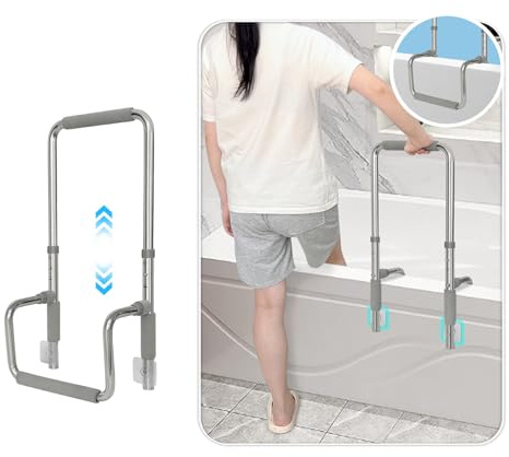 Bath Tub Handles for Seniors Shower Rails Elderly Adults Safety, Bathtub Clamp Grab Bars Helper No Drill, Handicap Bathroom Tub Support Bar Assist Devices, Help Getting Out of Bathtub