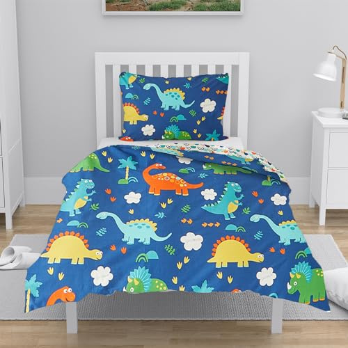YASMENG Housse de Couette 100x135 Enfant Motif Dinosaure Parure de Lit Enfant 100% Coton Réversible Linge de Lit Cartoon pour Enfants Garçons avec Fermeture Éclair avec Taie d'oreiller 40x60 cm