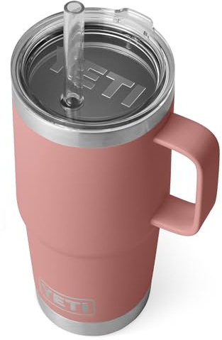 YETI Rambler Straw Mug, Stainless Steel Vacuum Insulated Mug with Straw Lid, Sandstone Pink, 25oz (739ml)
