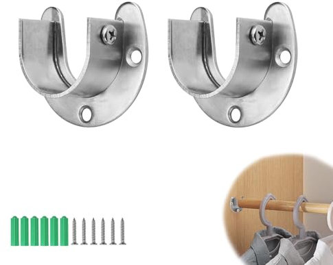 CHSEROK 2 Stück 32mm Gardinenstangen Halterung, Gardinenstange Halterung, Silbrig Rostfreie Stähle Kleiderstange Schrank, Gardinenstangenhalter