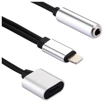 Cable Adaptador Conector Compatible Lightning Macho a Lightning y Jack 3.5mm Hembra Auriculares 10cm Compatible con iPhone Compatible con iPad
