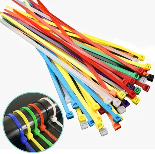 120 PCS Cable Ties, 200mmx4.6mm Nylon Zip Tie, Heavy Duty Coloured | Anti-slip plastic wraps, reusable, secure self-locking mechanism, for management, indoor outdoor, weather resistant, assorted