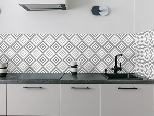 CAMELEO Crédence cuisine adhésive vinyle, effet carreaux de ciment Carthage gris, 200 x 40 cm - Convient aussi comme adhésif décoratif pour meuble - résistant et imperméable