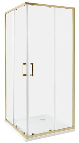 Cabina de ducha vidrio templado puerta doble corredera dorado 80 x 80 x 185 cm Tela