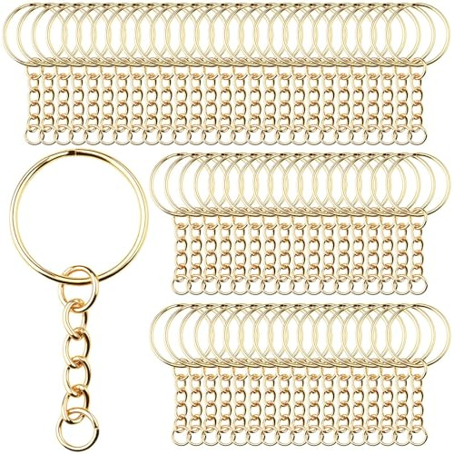 120 Stück Schlüsselanhänger Selber Machen Basteln Set Ringe Schlüsselring mit Kette Schlüsselanhänger Kette Rohling Ring Zubehör Key Chains für Schlüssel Handwerk DIY Taschen Schmuckherstellung Gold