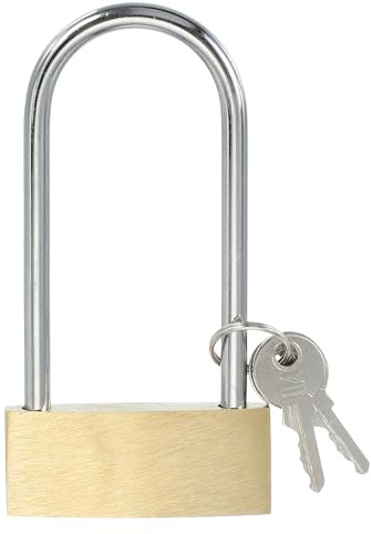 PATIKIL Candados de latón macizo de 3.8 Candado de grillete largo | 1 pieza, con llave diferente con 2 llaves a prueba de intemperie, para taquilla de gimnasio puerta
