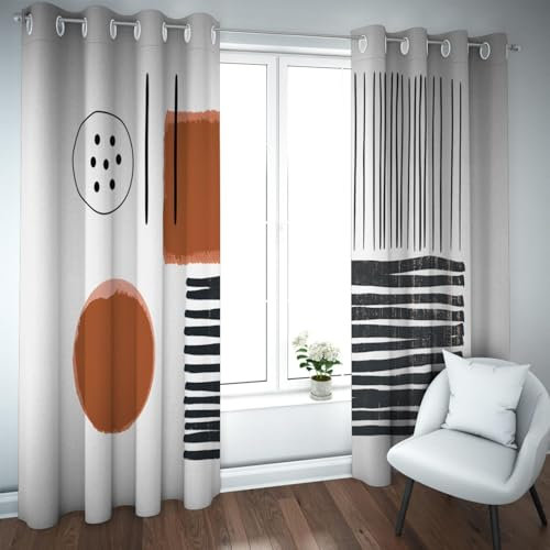 UIRINGART Moderne Fenstervorhänge Braune Blockdrucke Verdunkelungsvorhänge Schwarze geometrische Streifen Fensterbehandlungen Verdunkelnde Ösenvorhänge 2 Paneele H114xB96