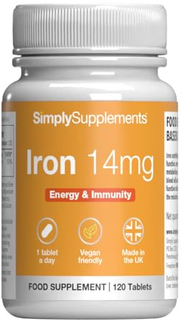 Iron 14mg | Supports Normal Energy-Yielding Metabolism & Reduction of Fatigue | Suitable for Vegans & Vegetarians | 120 Tablets = 4 Months' Supply | Made in The UK in Accordance with GMP Standards