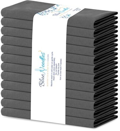 Blue Needles Solide Stoffservietten, Set mit 12 Stück, grau, 100 % Baumwolle, 45,7 x 45,7 cm, weiche, wiederverwendbare und waschbare Leinenservietten, ideal für Veranstaltungen, Partys und den