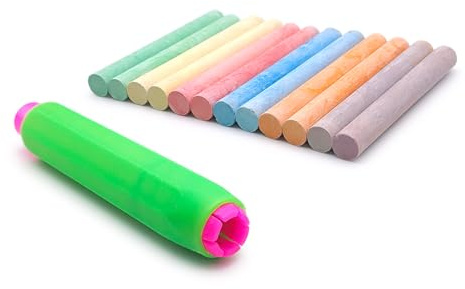 Leddy Living Juego de 12 tizas de colores con porta tizas ajustables – Tizas para pizarra, escuela, oficina y hogar – Antipolvo, fácil de usar, ideal para dibujar y escribir